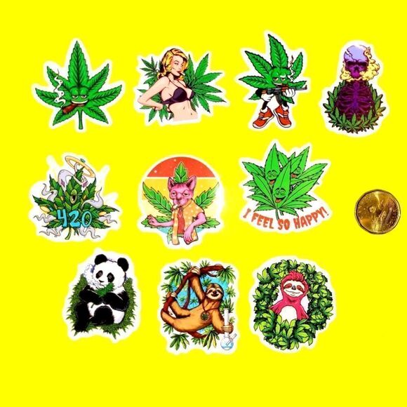 3/$20 Brand New 10x Green Leaf Funny Waterproof Stickers #4 - Picture 1 of 1
